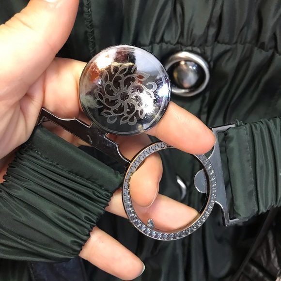 PINK MARTINI Abi Coat green metallic knit sleeves removable hood ruffle coat - Picture 6 of 17